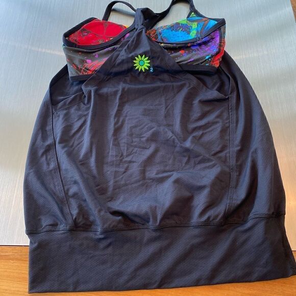 GUC Margarita Black workout tank with multicolor bra insert. - Picture 1 of 9